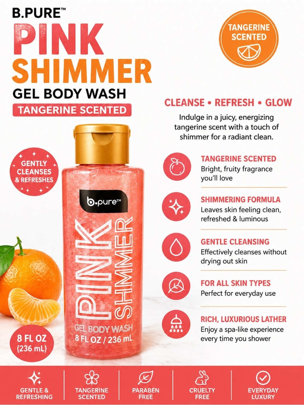 B.Pure Pink Shimmer Tangerine Scented Gel Body Wash